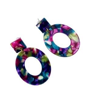Urban Outfitters Multi-Color Acrylic Circle Drop Earrings Geometric Funky Purple